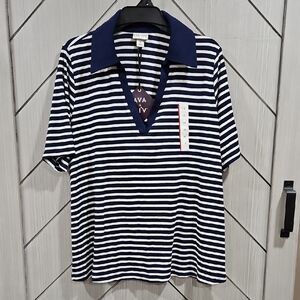 Ava & Viv Navy and White Striped Blouse